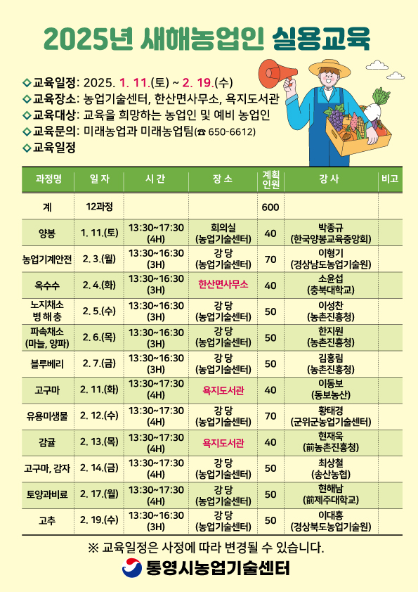 1. 6. - 미래를 여는 통영농업 ‘새해농업인실용교육’ 운영 2(교육일정표).jpg